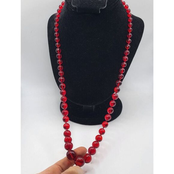Gorgeous Czech Red Glass Bead Knotted Necklace 27in - Picture 1 of 3